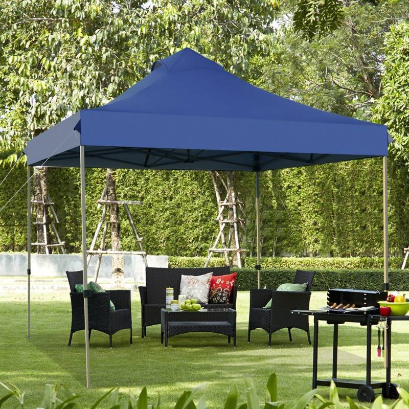 3 x 3 m Pavillon Faltpavillon wasserdicht stabil Winterfest Partyzelt mit Tragetasche auf Rollen Blau von Costway