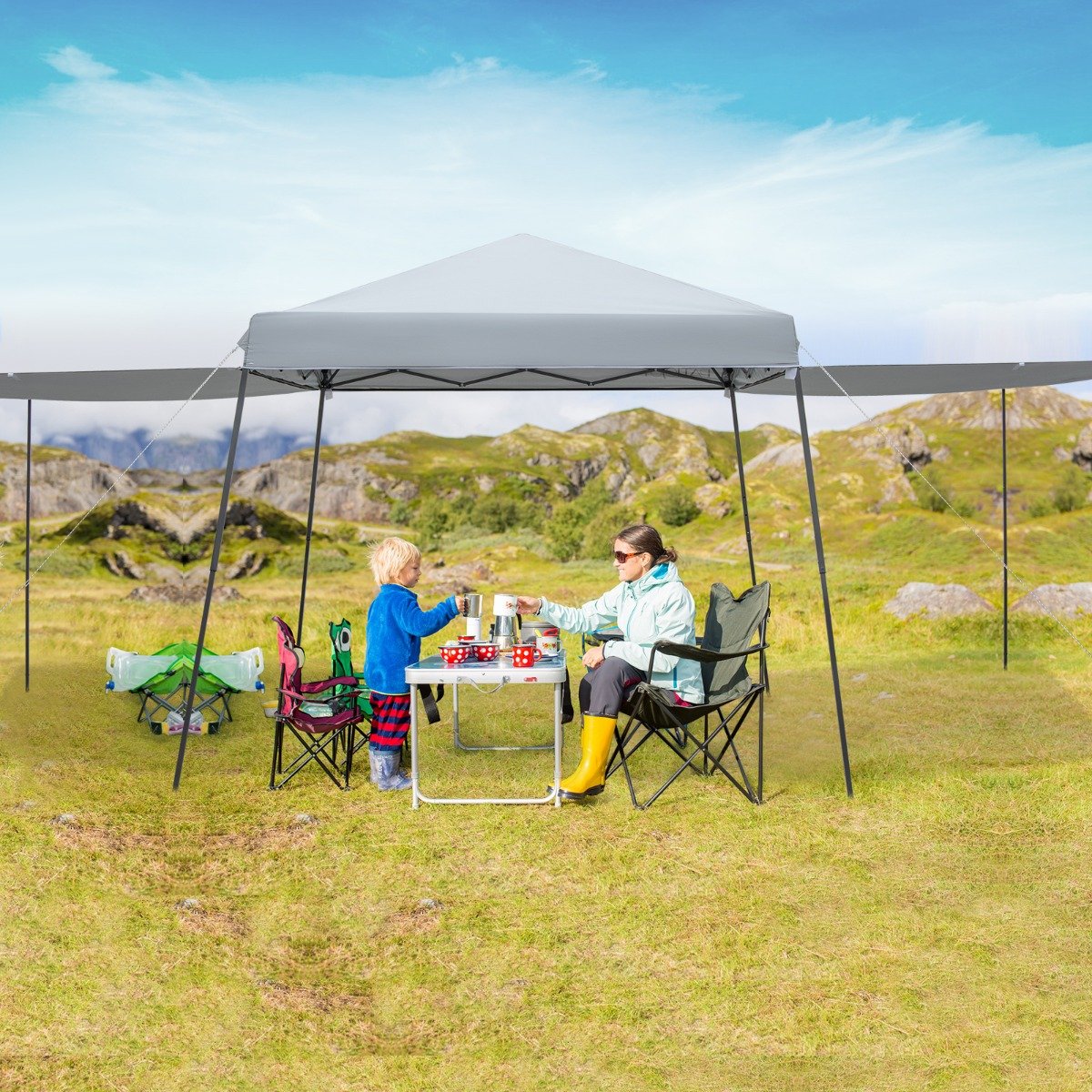 3 x 3 m Sofortiges Pop-up-Canopy-Zelt mit Markisen Outdoor-Sonnenschutz Grau von Costway