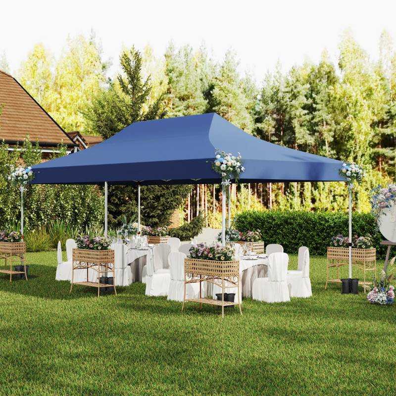3 x 6 m Pavillon Faltpavillon mit 6 abnehmbaren Seitenwänden & Sandsäcke Blau von Costway