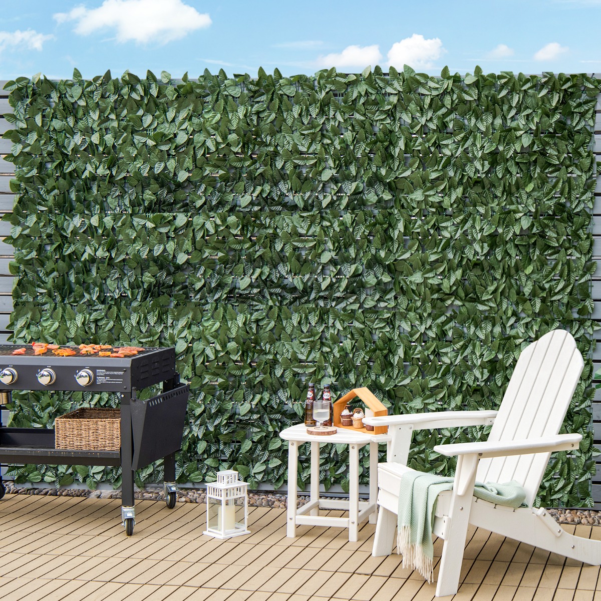 300 x 100 cm Künstliches Pflanzenwand Efeublättern Sichtschutz Heckenpflanze Windschutz von Costway