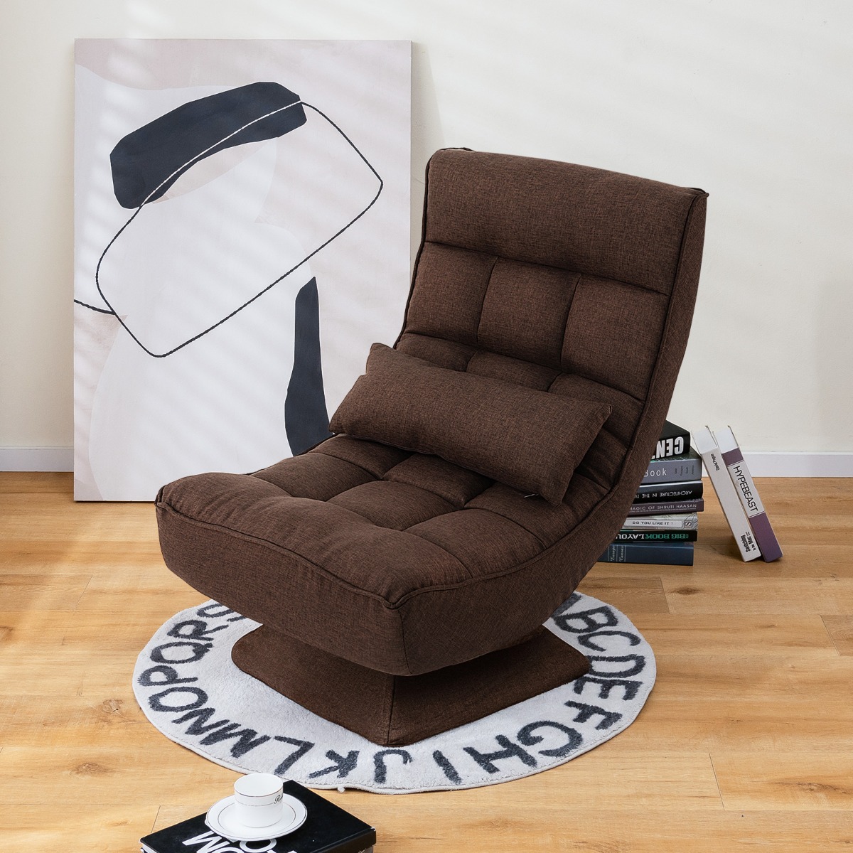 360° Drehbarer Bodensessel mit Rückenlehne & Lendenkissen Bodenstuhl Lazy Sofa Braun 360° Drehbarer Bodensessel mit Rückenlehne & Lendenkissen Bodenstuhl Lazy Sofa Braun von Costway