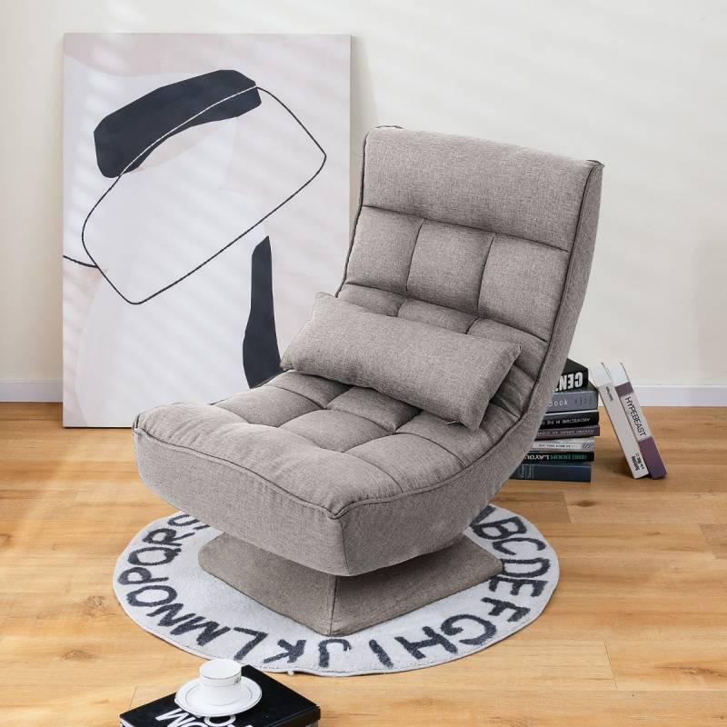 360° Drehbarer Bodensessel mit Rückenlehne & Lendenkissen Bodenstuhl Lazy Sofa Grau von Costway