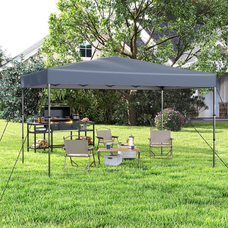 365 x 225 cm Pop-up-Pavillon mit tragbarer Tragetasche 9 Heringe 4 Windseile faltbarer Outdoor-Sonnenschutz Pavillon Grau von Costway