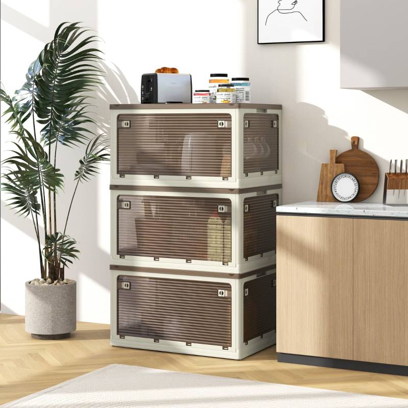 3er Pack Aufbewahrungsbox mit Deckel & Rädern & 5 Türen 292L Stapelboxen Kunststoffbox-Weiß von Costway