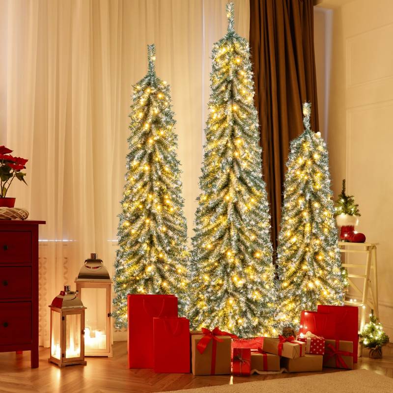3er Set Bleistift Weihnachtsbaum Künstlich 120+150+180 cm Christbaum für Zuhause Büro von Costway
