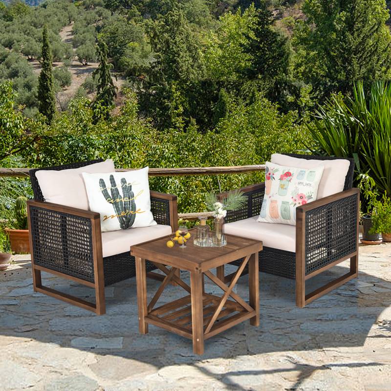 3er Set Rattan Gartenmöbel Polyrattan Lounge Set mit Waschbaren Sitzkissen Outdoor Sitzgarnitur von Costway