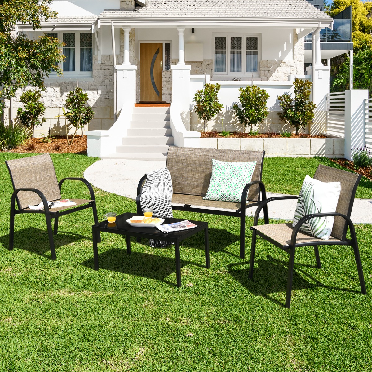 4 TLG. Gartenmöbel Set mit Bank & 2 Stühlen & Couchtisch Lounge Balkonmöbel Set Braun 4 TLG. Gartenmöbel Set mit Bank & 2 Stühlen & Couchtisch Lounge Balkonmöbel Set Braun von Costway