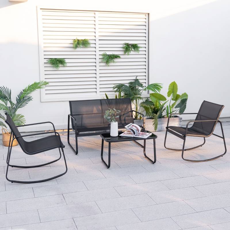 4-TLG. Gartenmöbel Set mit Sanfter Schaukelbewegung Sitzgruppe für 4 Personen von Costway