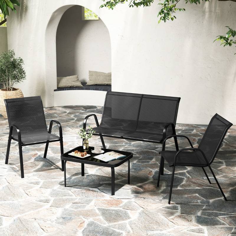 4 Teiliges Terrassenmöbelsets Gesprächsset mit Kaffeetisch 51 x 71 x 35 cm Schwarz von Costway