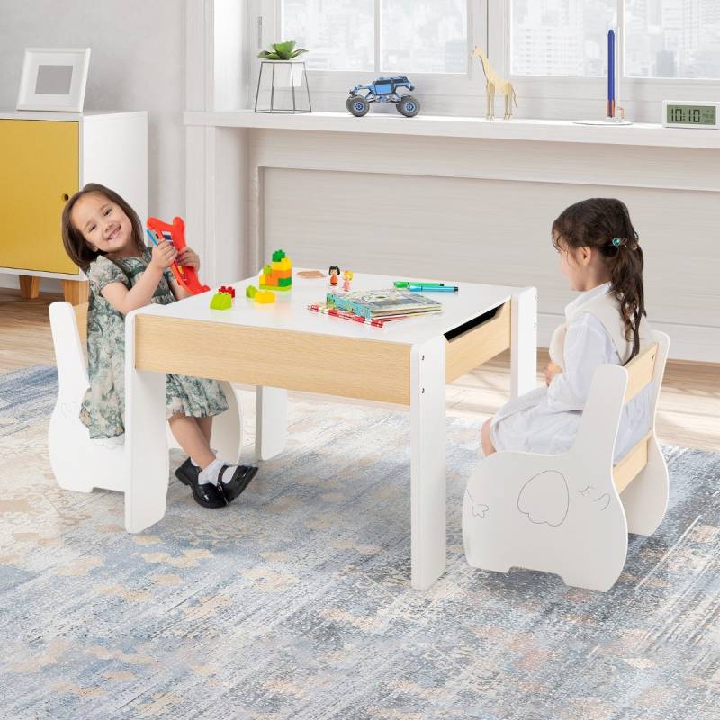 4 in 1 3tlg. Kindersitzgruppe aus Holz mit Abnehmbarer Tafel & Stauraum Weiß 4 in 1 3tlg. Kindersitzgruppe aus Holz mit Abnehmbarer Tafel & Stauraum Weiß von Costway