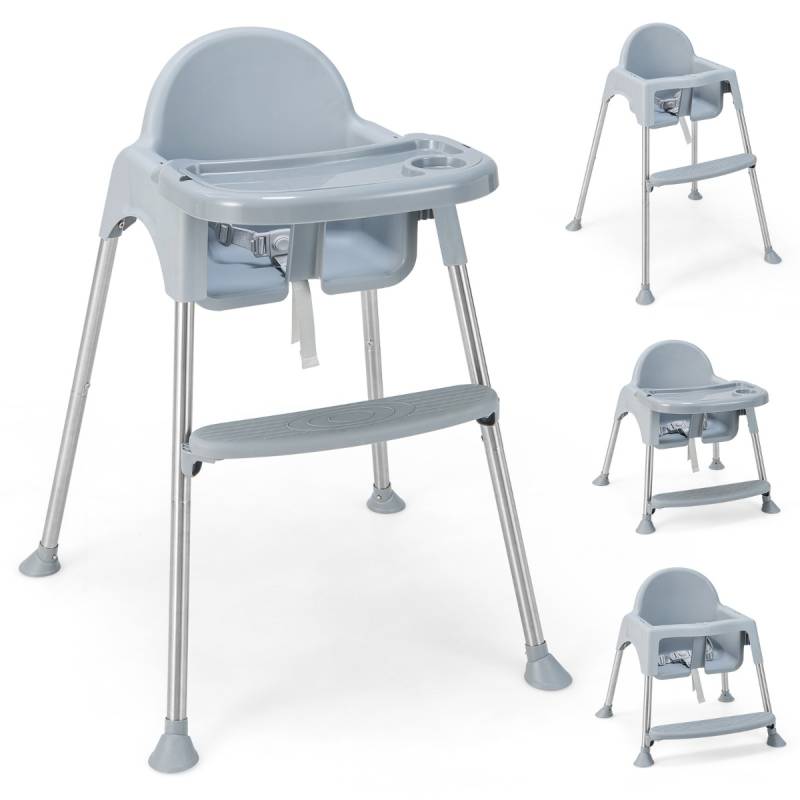 4 in 1 Babyhochstuhl aus PP & Edelstahl Hochstuhl Umwandelbar mit Abnehmbarem Doppeltablett Grau von Costway