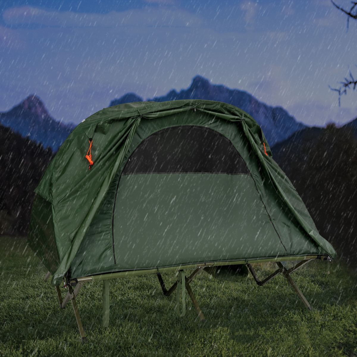 4 in 1 Campingzelt Set für 2 Personen mit Abdeckung und Matratze 194 x 146 x 160 cm Grün von Costway