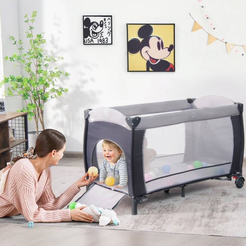 4 in 1 Klappbares Reisebett & Babywiege 123 x 63 x 76 cm Grau von Costway