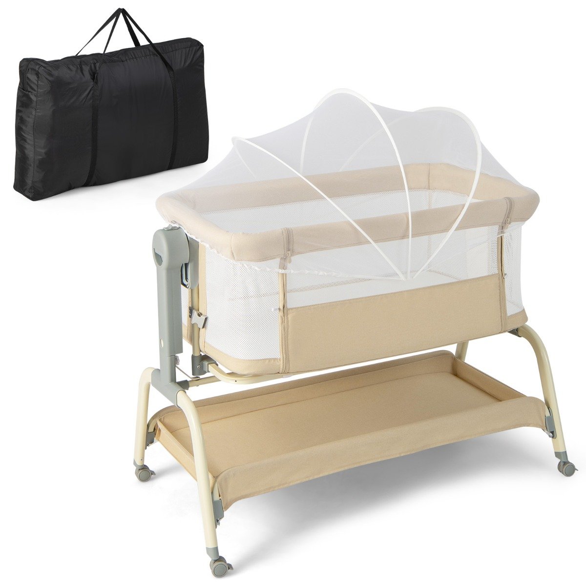 4 in 1 Mobiles Babybett mit Moskitonetz & Matratze & 6 Verstellbaren Höhen Beige 4 in 1 Mobiles Babybett mit Moskitonetz & Matratze & 6 Verstellbaren Höhen Beige von Costway