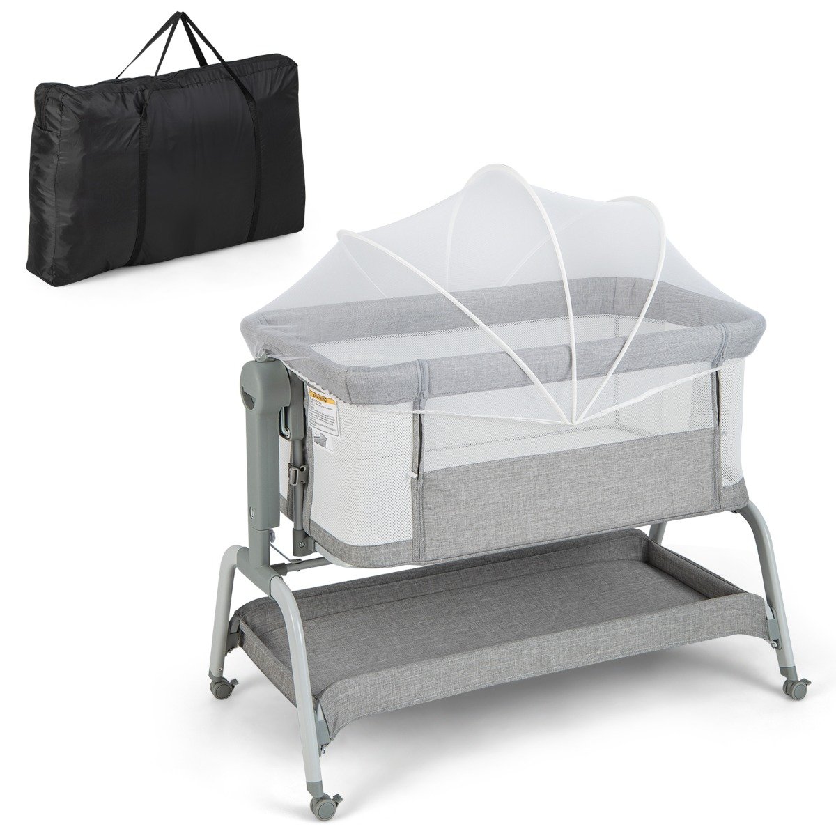 4 in 1 Mobiles Babybett mit Moskitonetz & Matratze & 6 Verstellbaren Höhen Grau 4 in 1 Mobiles Babybett mit Moskitonetz & Matratze & 6 Verstellbaren Höhen Grau von Costway