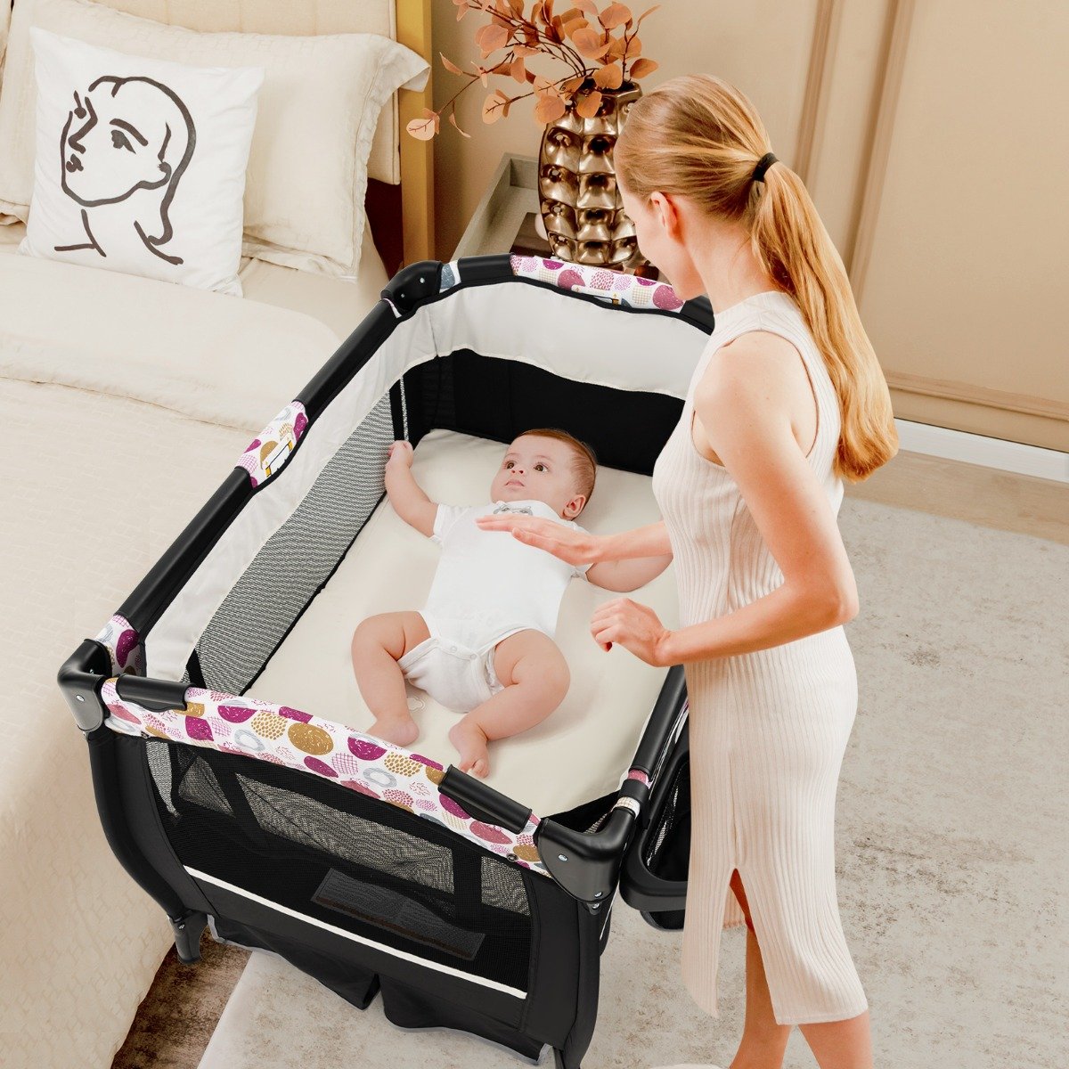 4 in 1 Reisebett mit Matratze Beistellbett klappbar mit verstellbaren Vordach Kreis 4 in 1 Reisebett mit Matratze Beistellbett klappbar mit verstellbaren Vordach Kreis von Costway