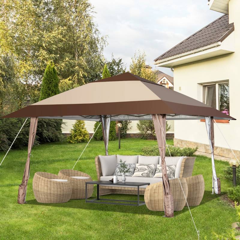 4 m x 4 m Terrassen-Pavillon Überdachungszelt mit Rädern Beige von Costway