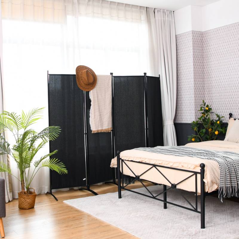 4-teiliger Klappbarer Trennwand Sichtschutz für Zuhause, Büro 220 x 51 x 173 cm Schwarz von Costway