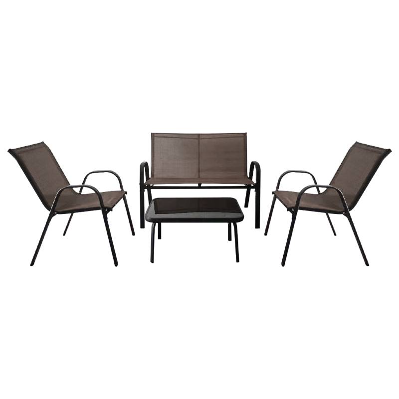 4-teiliges Patio Metallstuhl-Set Modernes Stuhlund Tisch-Set mit Stoffbezug Tischplatte aus gehärtetem Glas Braun von Costway