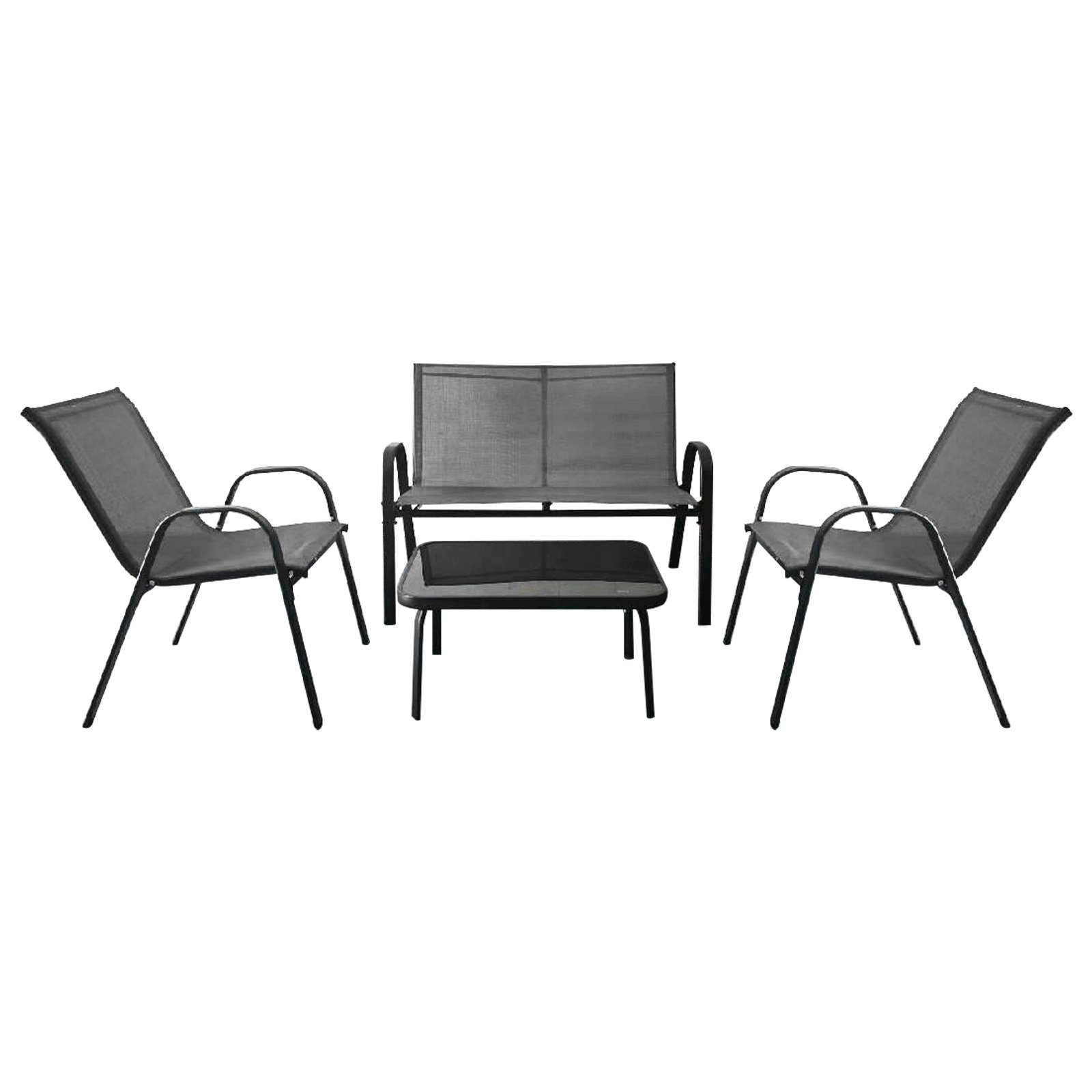 4-teiliges Patio Metallstuhl-Set Modernes Stuhlund Tisch-Set mit Stoffbezug Tischplatte aus gehärtetem Glas Grau 4-teiliges Patio Metallstuhl-Set Modernes Stuhlund Tisch-Set mit Stoffbezug Tischplatte aus gehärtetem Glas Grau von Costway