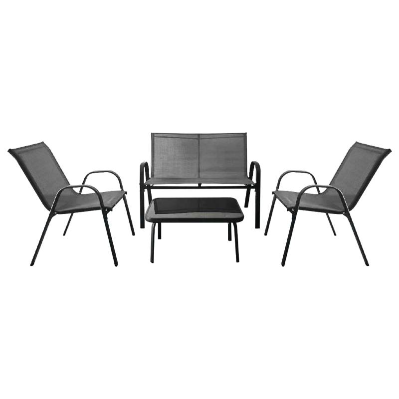 4-teiliges Patio Metallstuhl-Set Modernes Stuhlund Tisch-Set mit Stoffbezug Tischplatte aus gehärtetem Glas Grau von Costway