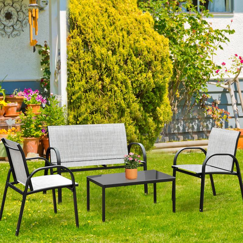 4-teiliges Terrassenmöbelset Balkon Terrasse Set Gartengarnitur Gartenmöbel Grau von Costway