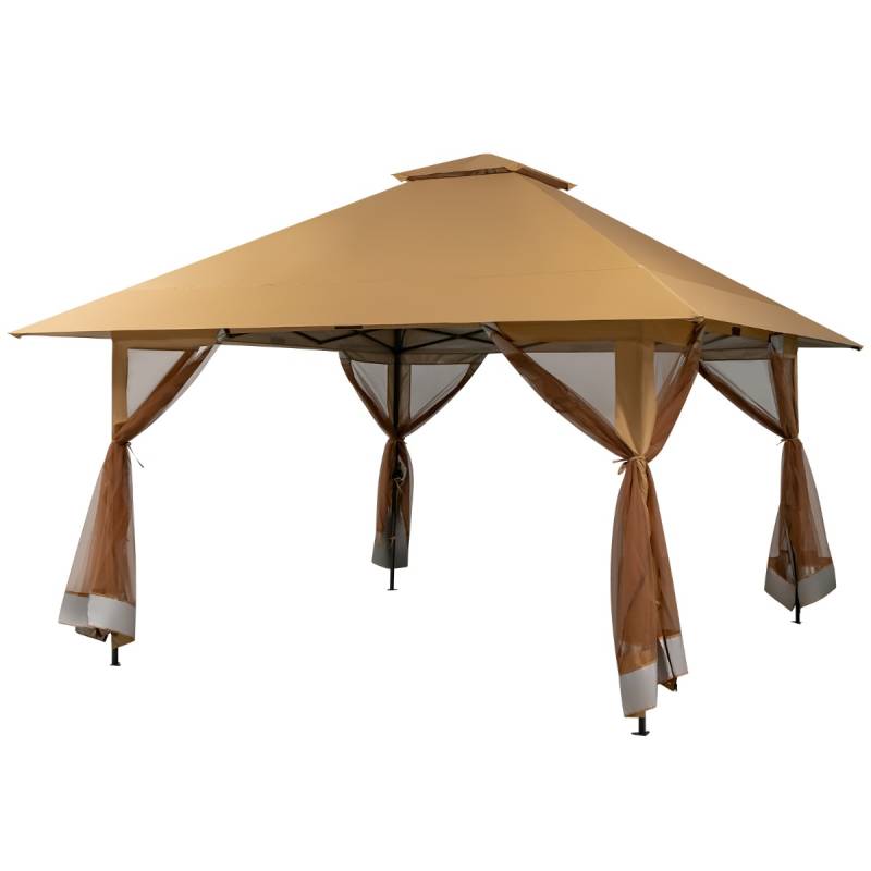 4 x 4 m Pavillon Gartenpavillon mit Netzseitenwänden UV-Schutz 50+ Khaki von Costway