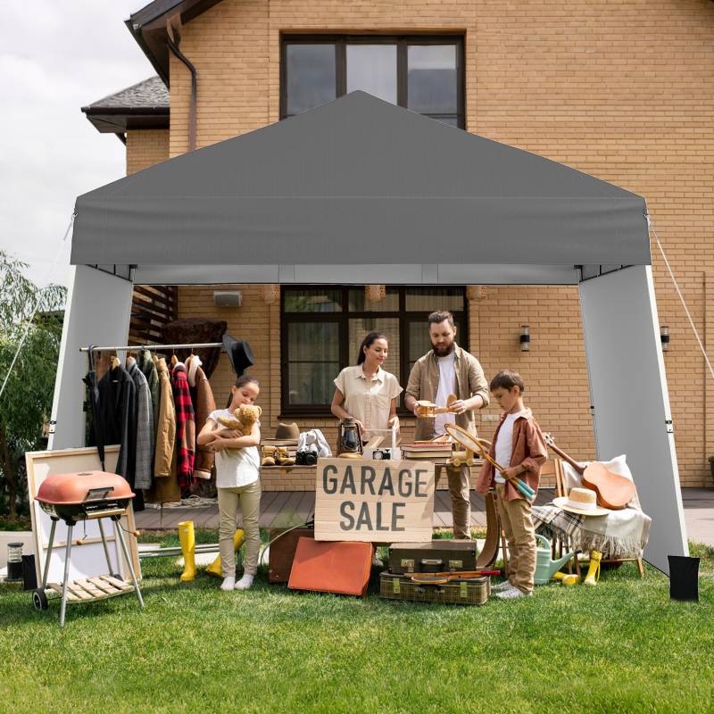 430 x 280cm Pop-up Pavillon mit 2 umwandelbaren Seitenwänden zu Markise Campingzelt Partzzelt Grau von Costway
