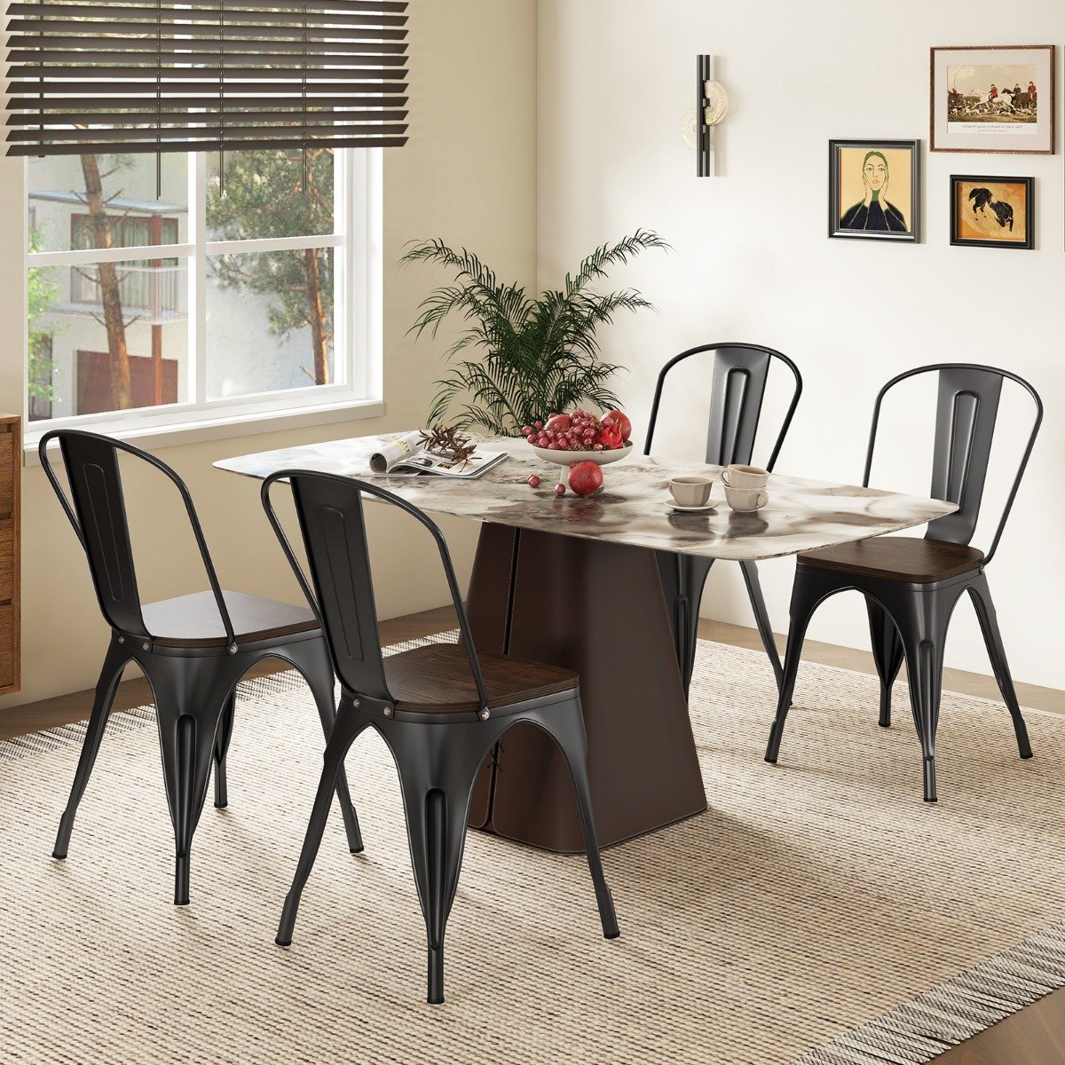 4er Set Esszimmerstuhl aus Metall Stapelbarer Barhocker Bistrostuhl bis 120kg Belastbar Schwarz von Costway