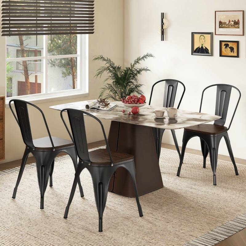 4er Set Esszimmerstuhl aus Metall Stapelbarer Barhocker Bistrostuhl bis 120kg Belastbar Schwarz von Costway