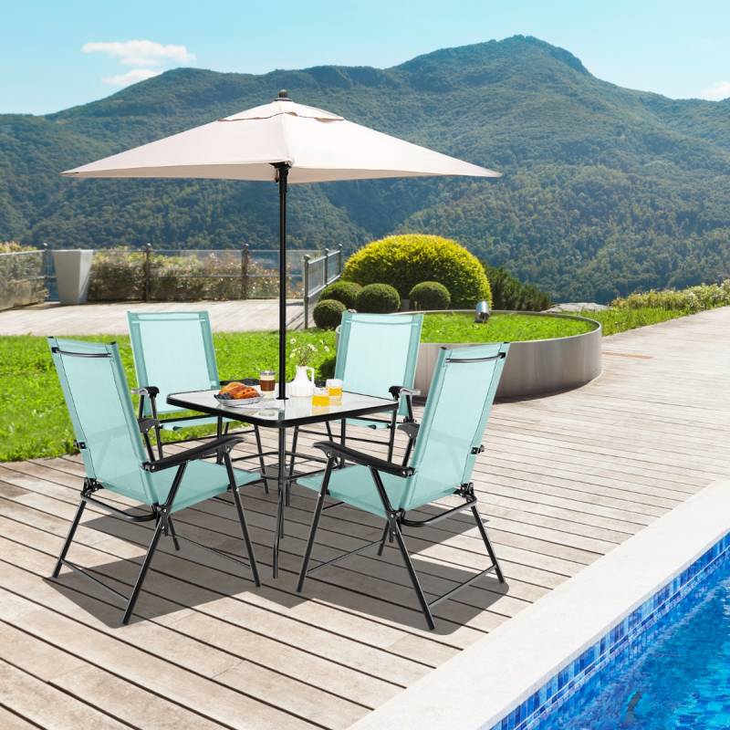 4er Set Gartenstühle Klappstühle mit Armlehnen Balkonstühle mit wetterfestem Stoff Minzgrün von Costway