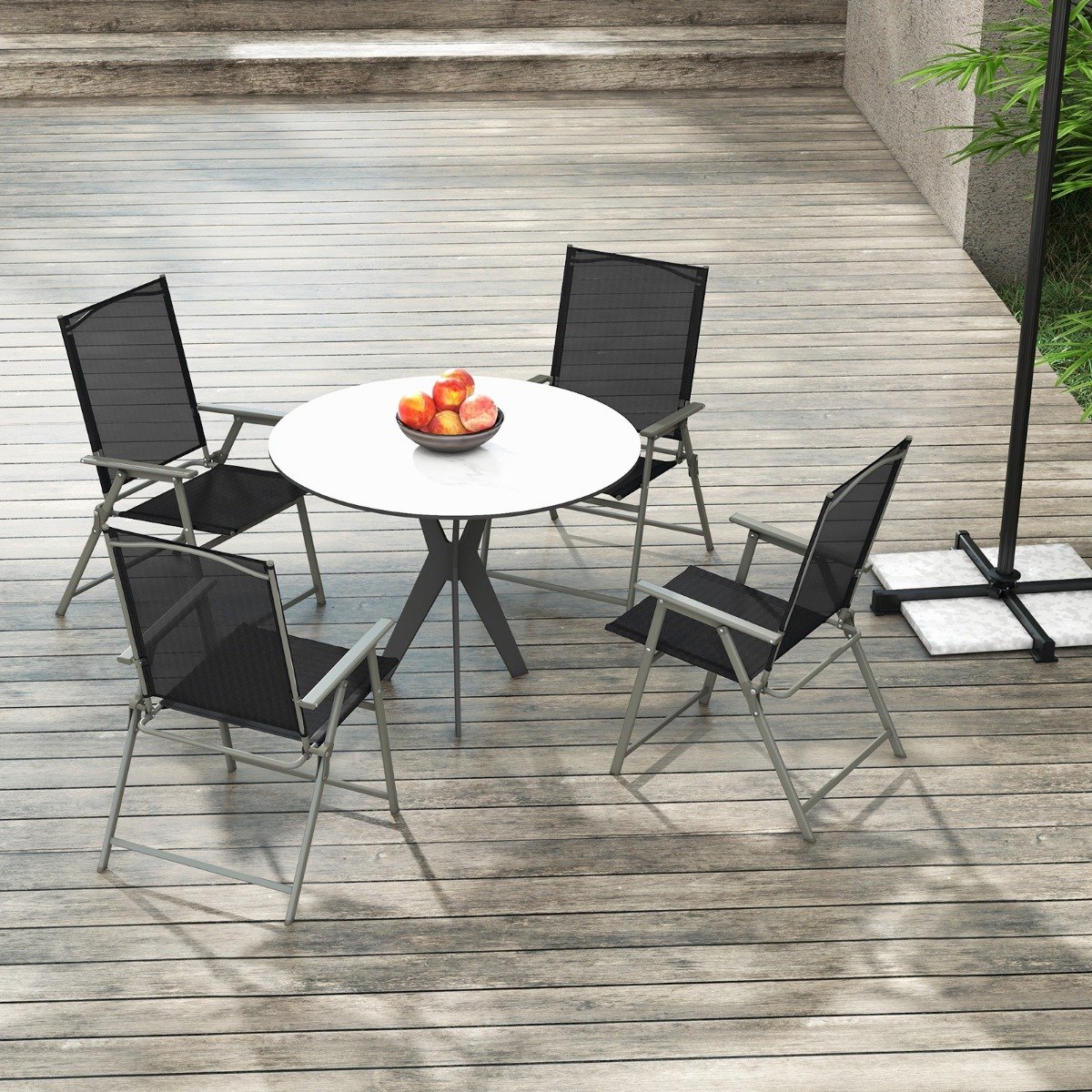 4er Set Gartenstühle Klappstühle mit wetterfestem Stoff Balkonstühle mit Armlehnen Schwarz 4er Set Gartenstühle Klappstühle mit wetterfestem Stoff Balkonstühle mit Armlehnen Schwarz von Costway