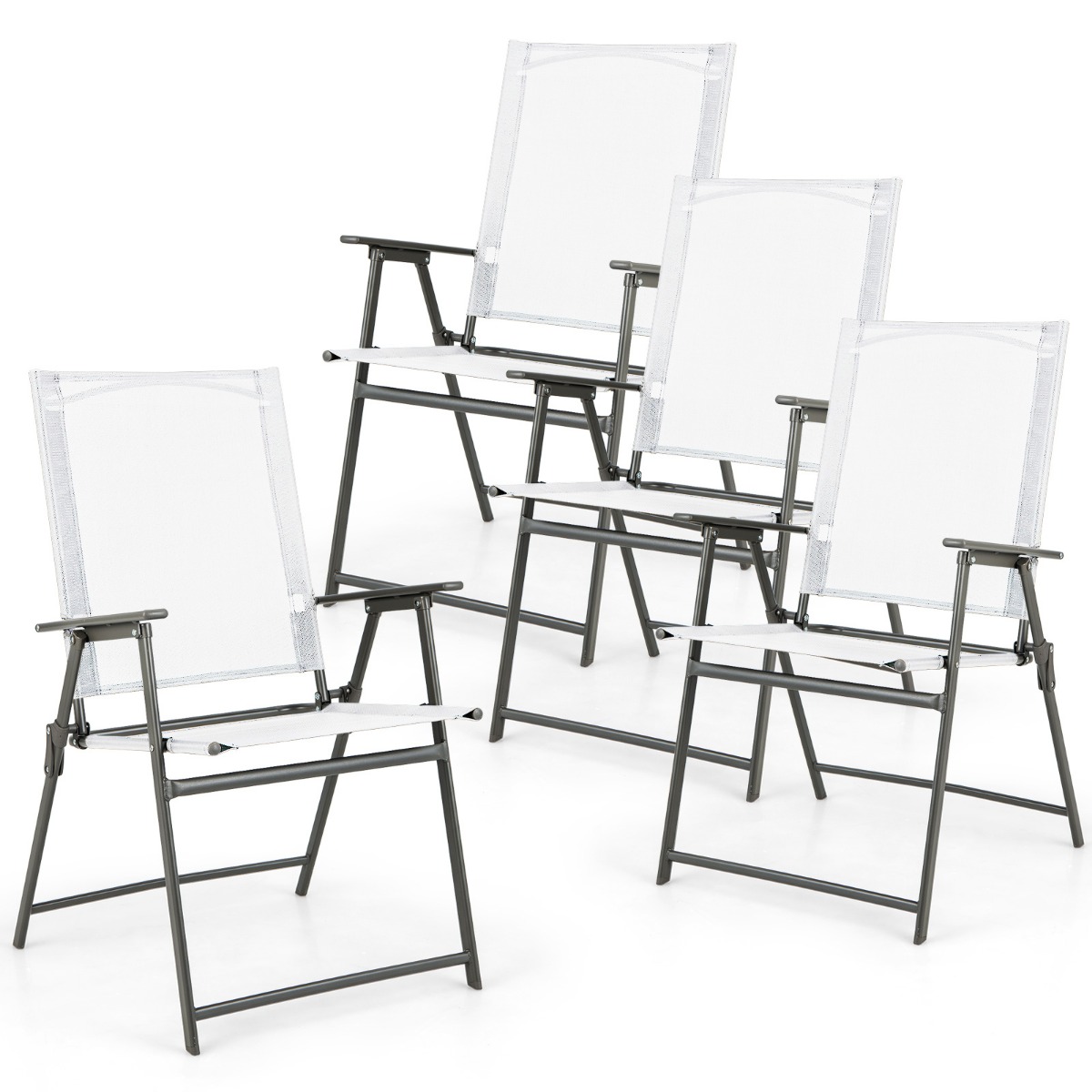 4er Set Gartenstühle Klappstühle mit wetterfestem Stoff Balkonstühle mit Armlehnen Weiß 4er Set Gartenstühle Klappstühle mit wetterfestem Stoff Balkonstühle mit Armlehnen Weiß von Costway