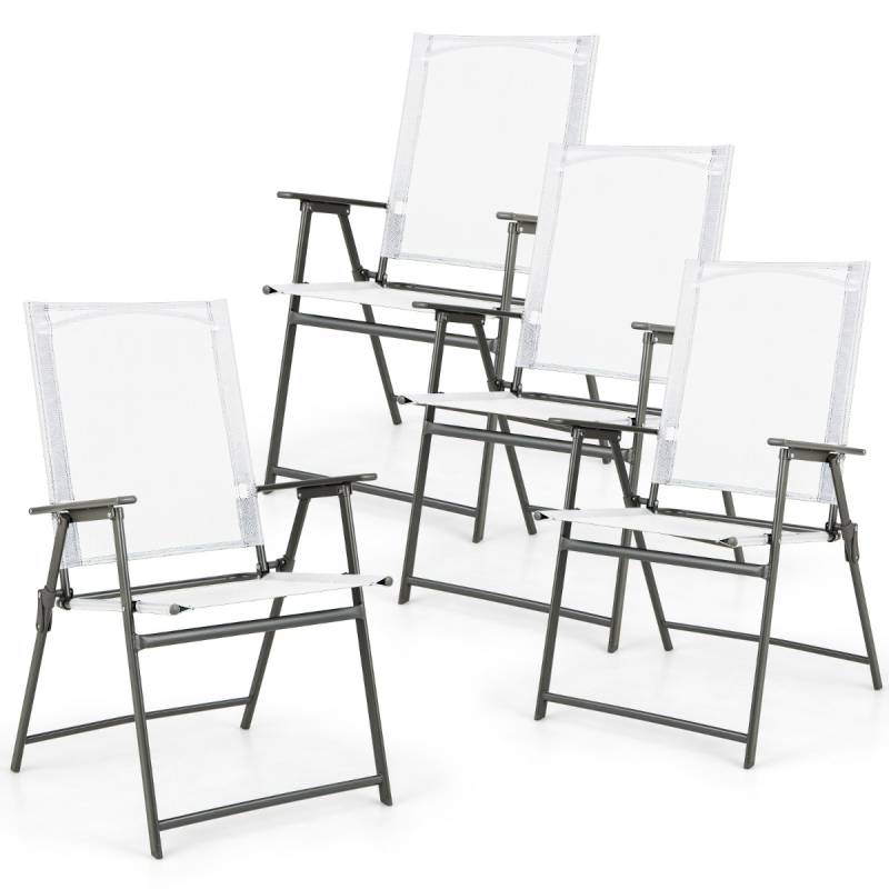 4er Set Gartenstühle Klappstühle mit wetterfestem Stoff Balkonstühle mit Armlehnen Weiß von Costway