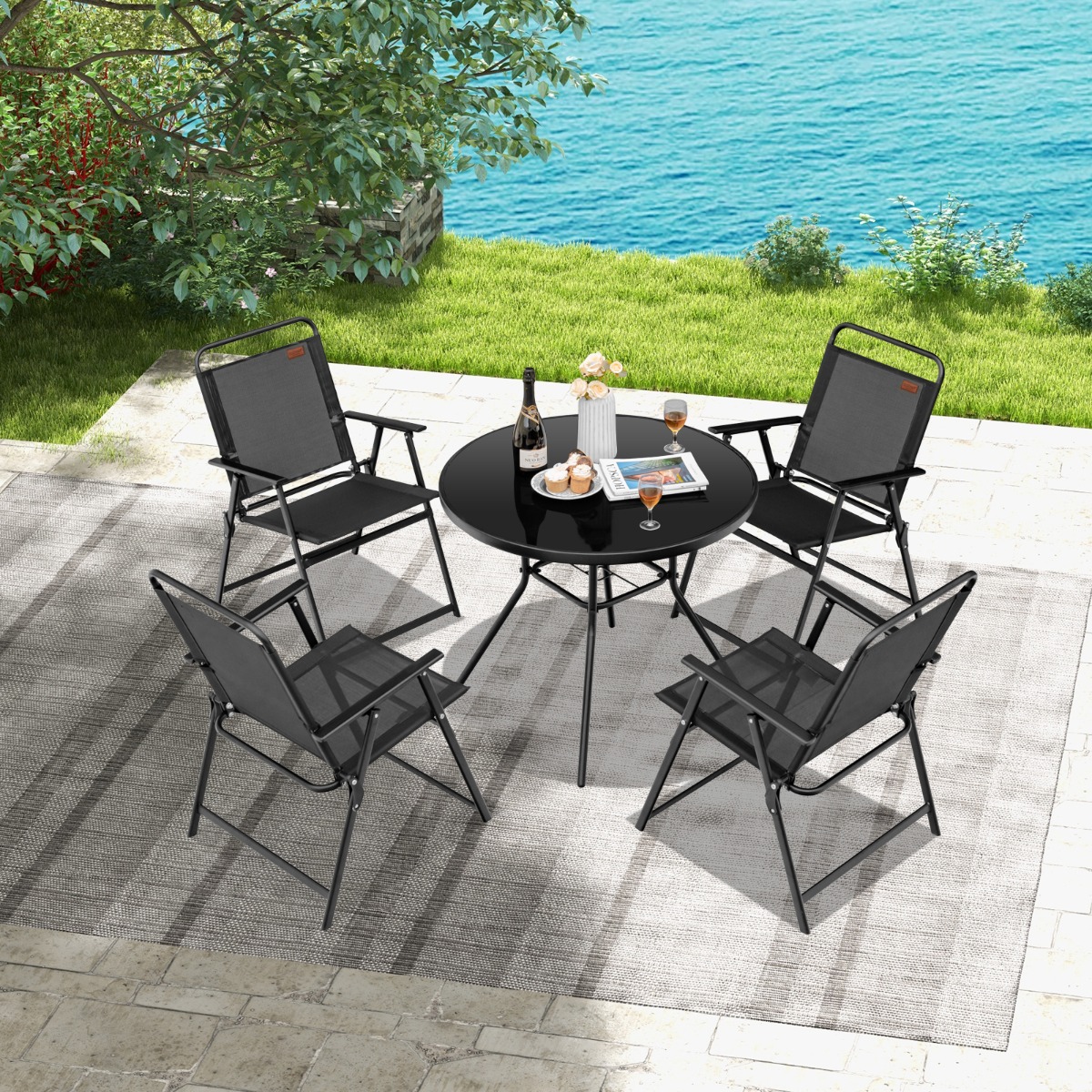4er Set Gartenstühle mit Armlehnen & Rückenlehne & Atmungsaktivem Sitz Klappstühle Schwarz 4er Set Gartenstühle mit Armlehnen & Rückenlehne & Atmungsaktivem Sitz Klappstühle Schwarz von Costway