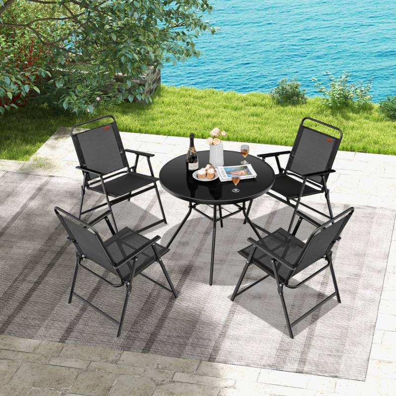 4er Set Gartenstühle mit Armlehnen & Rückenlehne & Atmungsaktivem Sitz Klappstühle Schwarz von Costway