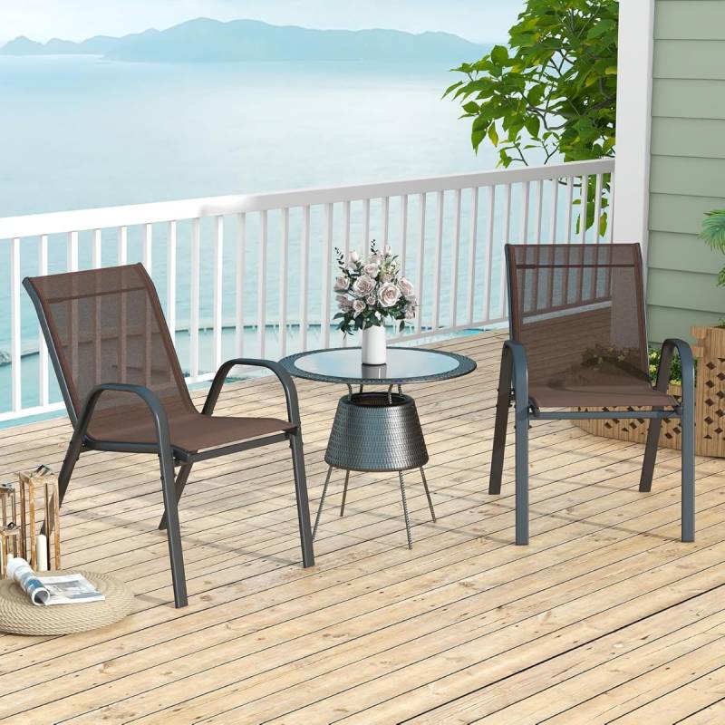 4er Set Gartenstühle stapelbar Stapelstühle aus Textilene und Metallgestell 56 x 70 x 84 cm Braun von Costway