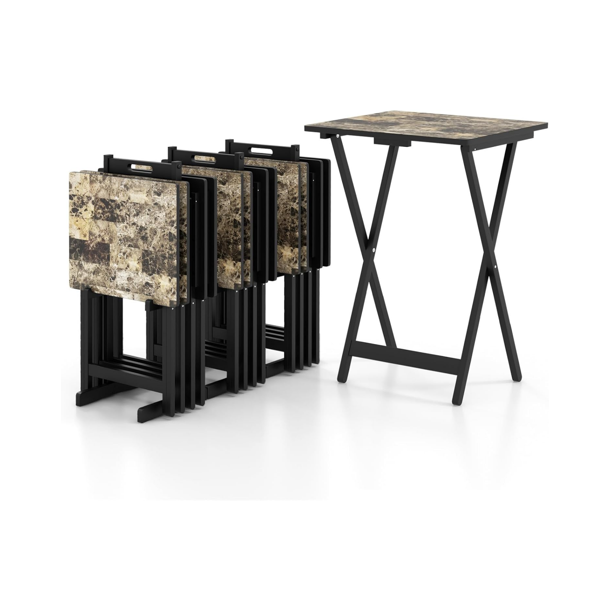 4er Set Gartentisch klappbar wetterfester Bistrotisch Outdoor aus Holz 48 x 40 x 67 cm Schwarz von Costway