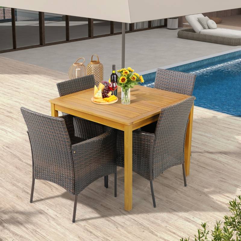 4er-Set Rattanstühle für draußen PE-Geflecht Gartenstühle mit Sitzkissen 63 x 59 x 84 cm von Costway
