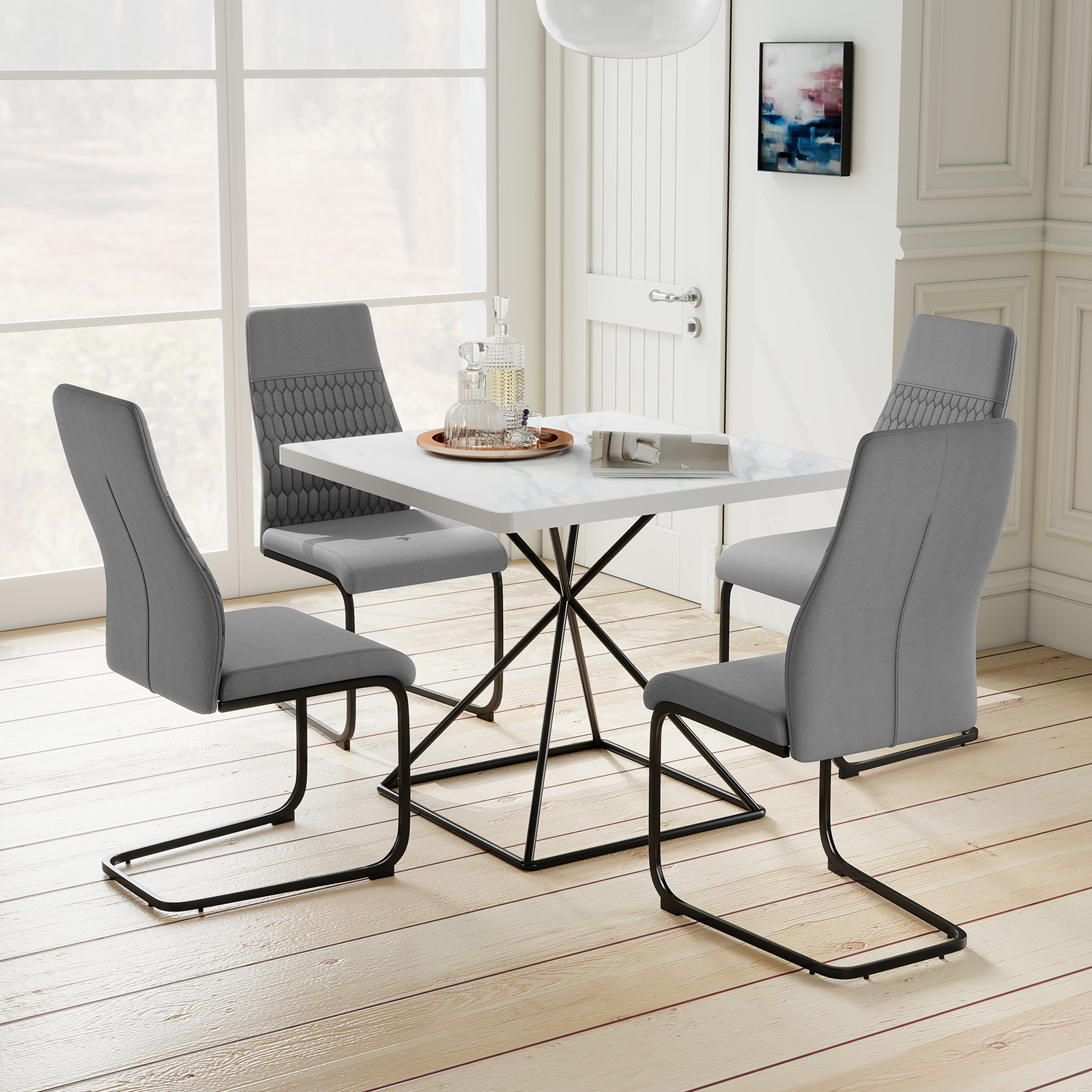 4er-Set moderne Esszimmerstühle armloser Küchenstuhl mit geneigter hoher Rückenlehne Grau 4er-Set moderne Esszimmerstühle armloser Küchenstuhl mit geneigter hoher Rückenlehne Grau von Costway