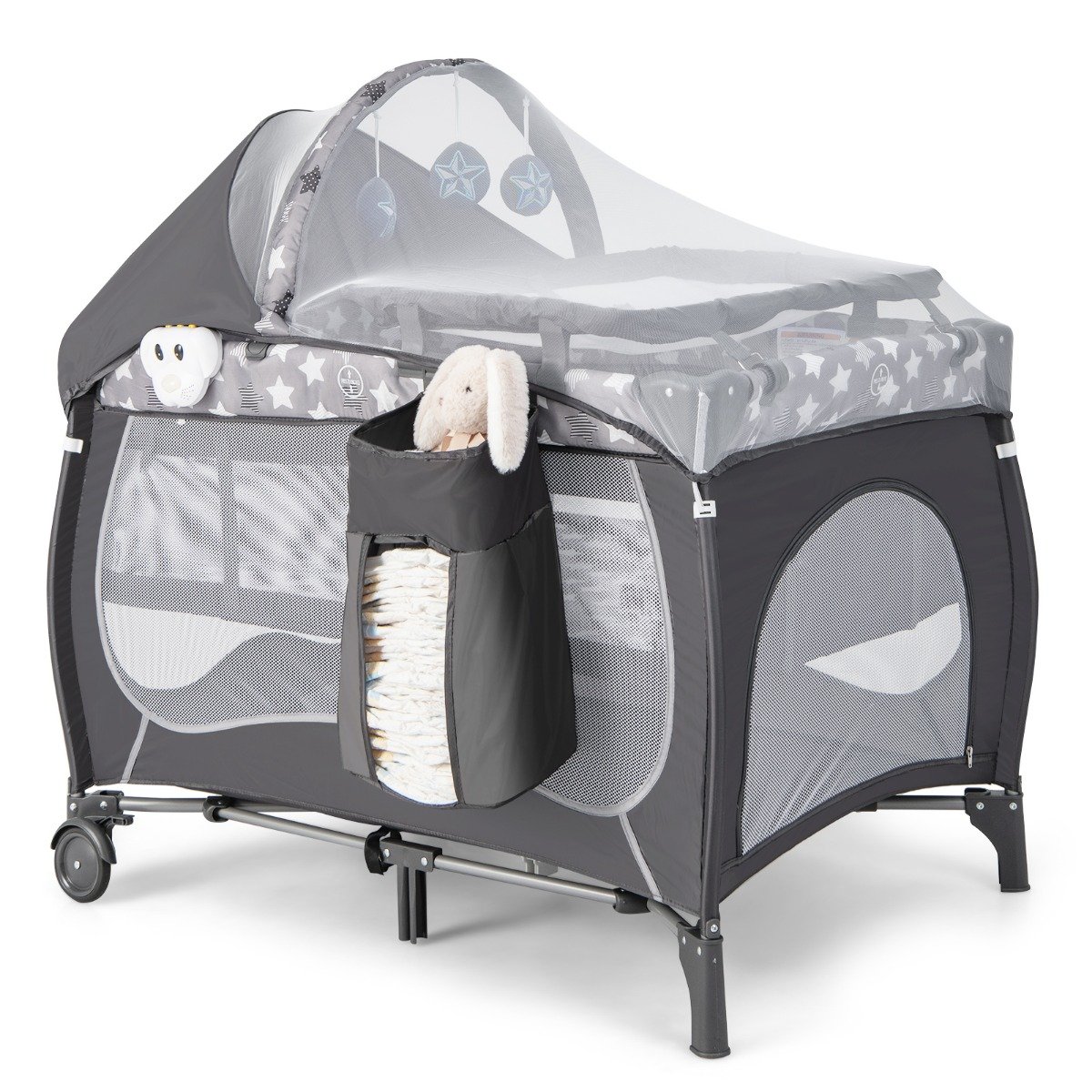 5 IN 1 Babybett Tragbares Beistellbett Reisebett mit Faltbaren Matratze 102 cm x 72 cm x 74 cm Grau 5 IN 1 Babybett Tragbares Beistellbett Reisebett mit Faltbaren Matratze 102 cm x 72 cm x 74 cm Grau von Costway