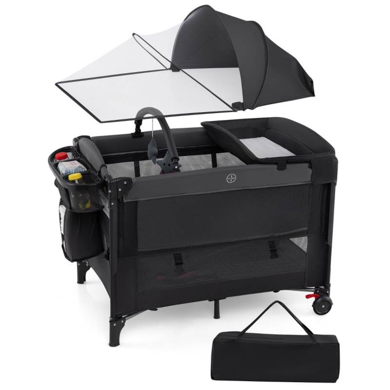 5 in 1 Baby Beistellbett Reisebett mit Matratze & Wickelauflage & Mosktionetz & Spielbogen von Costway