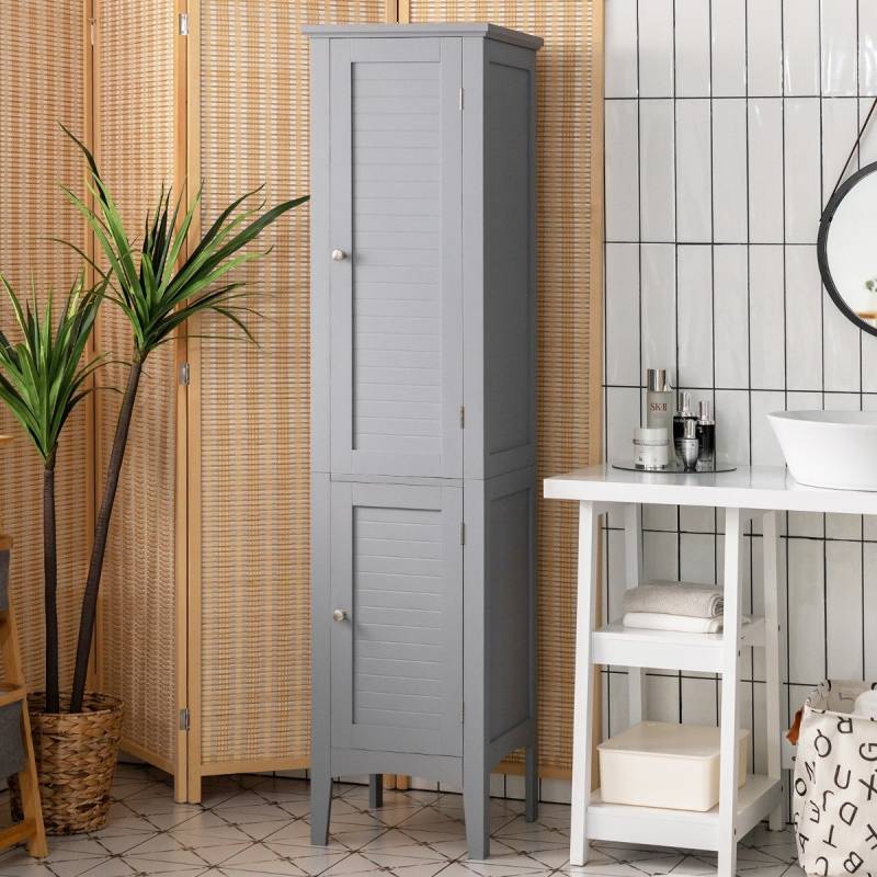 5-stöckiger Badezimmerschrank Schmaler Freistehender Hochschrank Grau von Costway