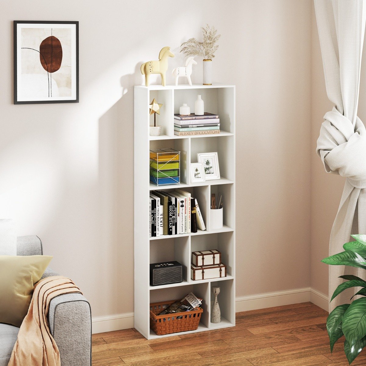 5-stufiges Bücherregal mit 10 Fächern Freistehender Raumteiler Holzregal Offenes Regal 5-stufiges Bücherregal mit 10 Fächern Freistehender Raumteiler Holzregal Offenes Regal von Costway