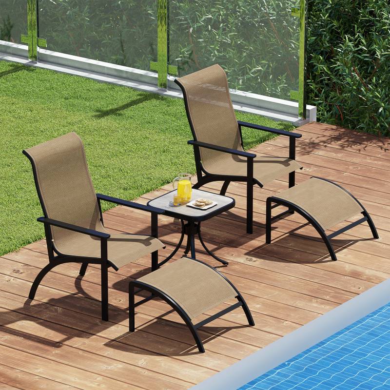 5-teiliges Balkonmöbel Set Gartenmöbel Balkonset inkl. 2 Stühle mit Hocker & Tisch Sitzgruppe für Garten von Costway