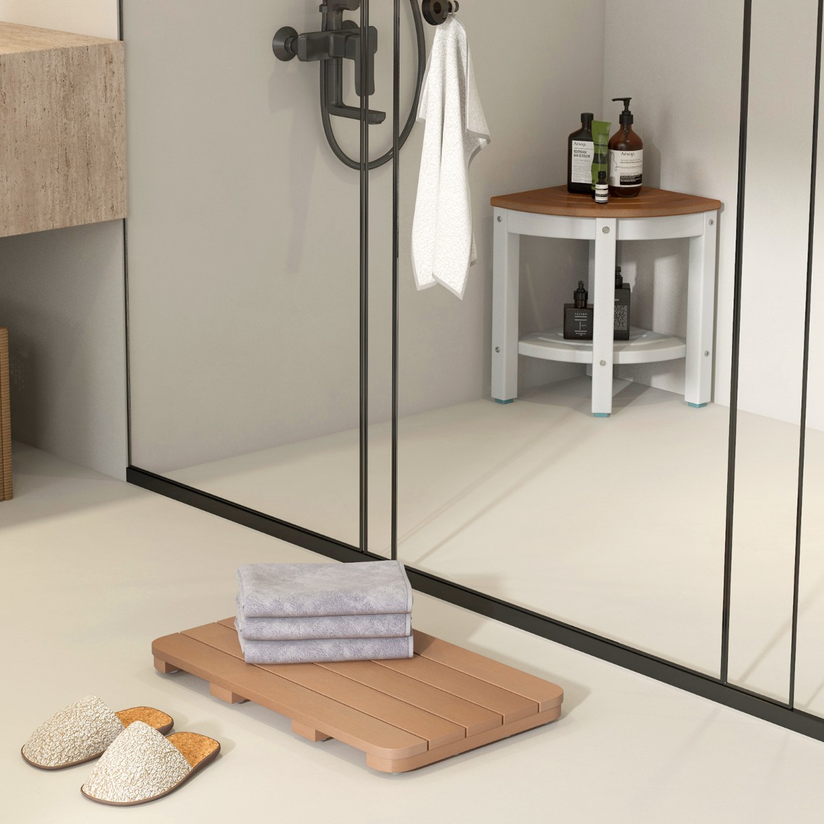 55 x 34 cm Toilettenmatte aus Hips Holz-Design Badematte bis 150kg Belastbar Badvorleger Braun von Costway