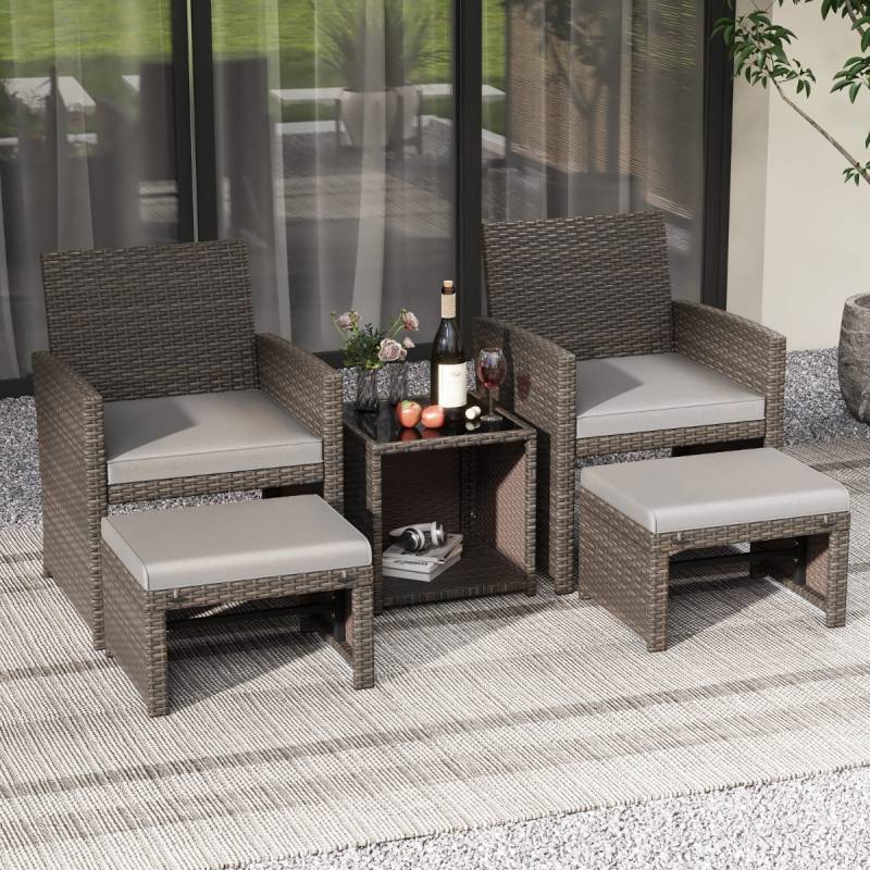 5er Möbel-Set Rattan Set Möbel Terrasse Sitzgruppe Sitzgarnitur Braun + Grau von Costway
