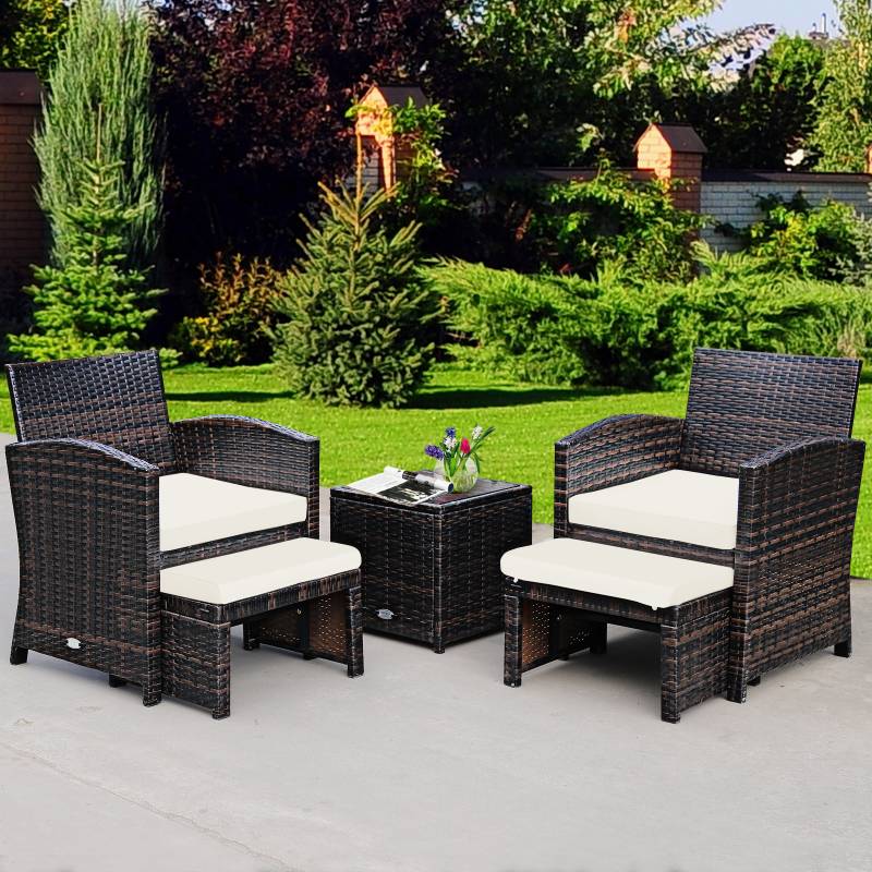 5er Set Rattan Set Möbel Balkonset Gartenmöbel Sitzgruppe Braun + Weiß von Costway