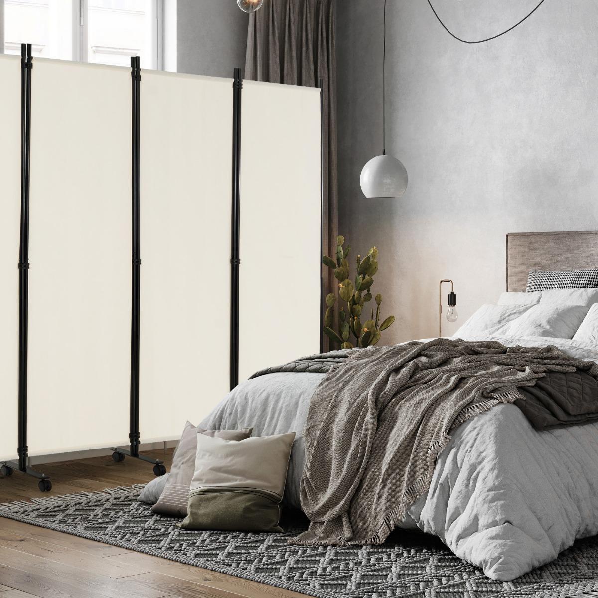 6-Teiliger Faltbarer Raumteiler 172 cm Hoher Sichtschutz mit Feststellbaren Rädern Beige 6-Teiliger Faltbarer Raumteiler 172 cm Hoher Sichtschutz mit Feststellbaren Rädern Beige von Costway