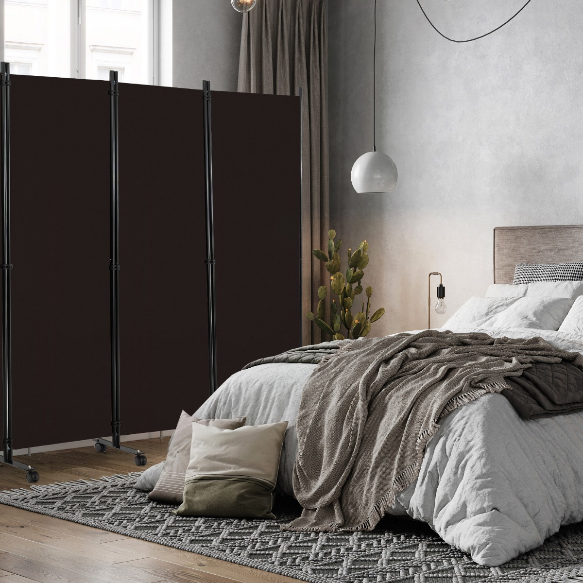 6-Teiliger Faltbarer Raumteiler 172 cm Hoher Sichtschutz mit Feststellbaren Rädern Braun von Costway